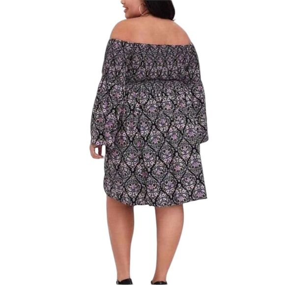 Torrid Smocked Skater Dress Floral Off The Shoulder Bell Sleeve Womens Size 2X - Picture 2 of 12